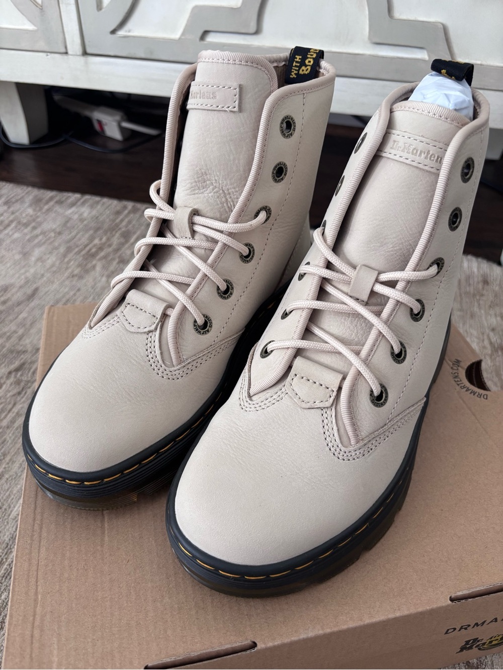 Dr. Martens Women's Cream Lace-Up Platform Boots